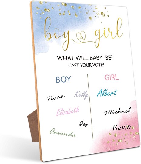 Gender Reveal Ideas - Boy and Girl Signature Voting Sign(Wooden Sign with Stand), Baby Gender Reveal Games, Baby Shower Game, gender reveal party supplies